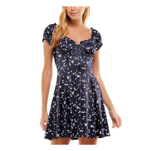 CITY STUDIO Dresses & Skirts - CITY STUDIO Womens Tie Short Sleeve Short Party Fit + Flare Dress